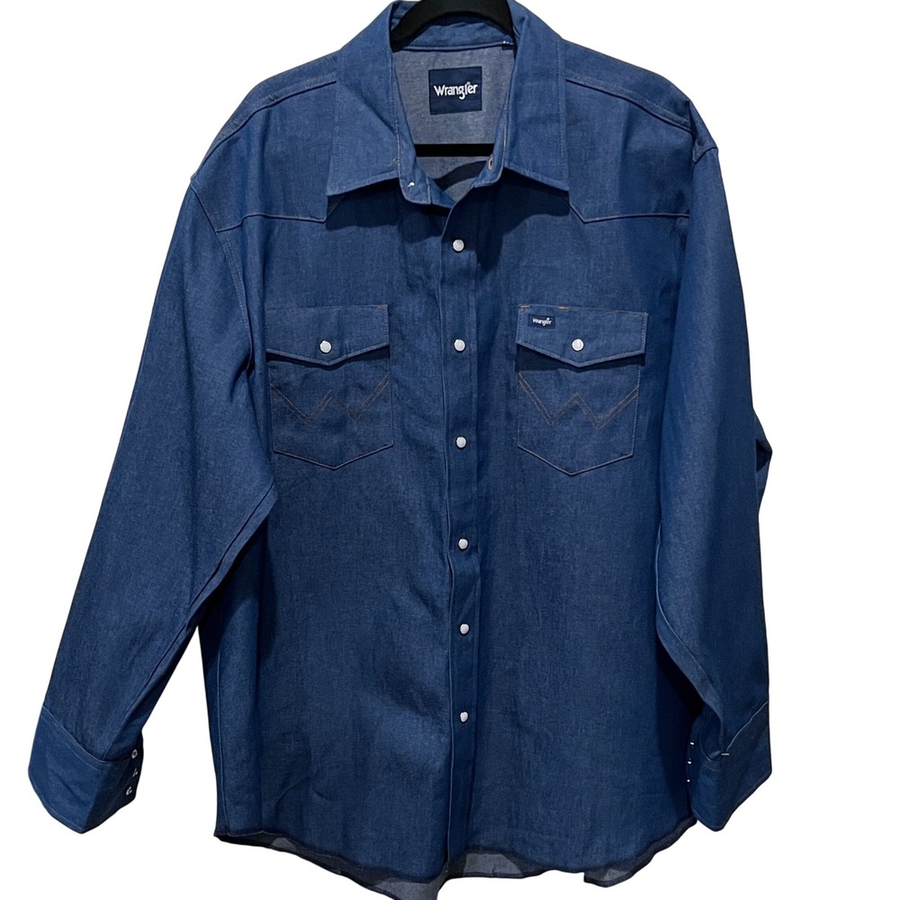 Wrangler Mens Firm Finish Denim Cowboy Cut Western‎ Shirt Pearl snap XXL